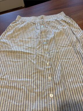Eileen Fisher Size Xs  Button-Front Linen Midi Skirt - Blue & White
